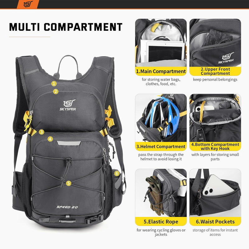 SKYSPER Fahrradrucksack 20L Ultraleicht Rucksäcke für Radsport Wanderrucksack Trinkrucksack Sportruc