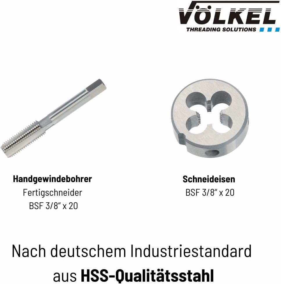 VÖLKEL Angler Set | BSF 3/8x20 Gewinde | HSS Gewindeschneider Set | Gewindeschneider BSF 3/8 | Angle