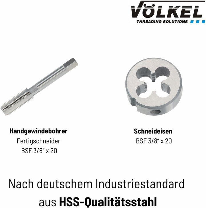 VÖLKEL Angler Set | BSF 3/8x20 Gewinde | HSS Gewindeschneider Set | Gewindeschneider BSF 3/8 | Angle