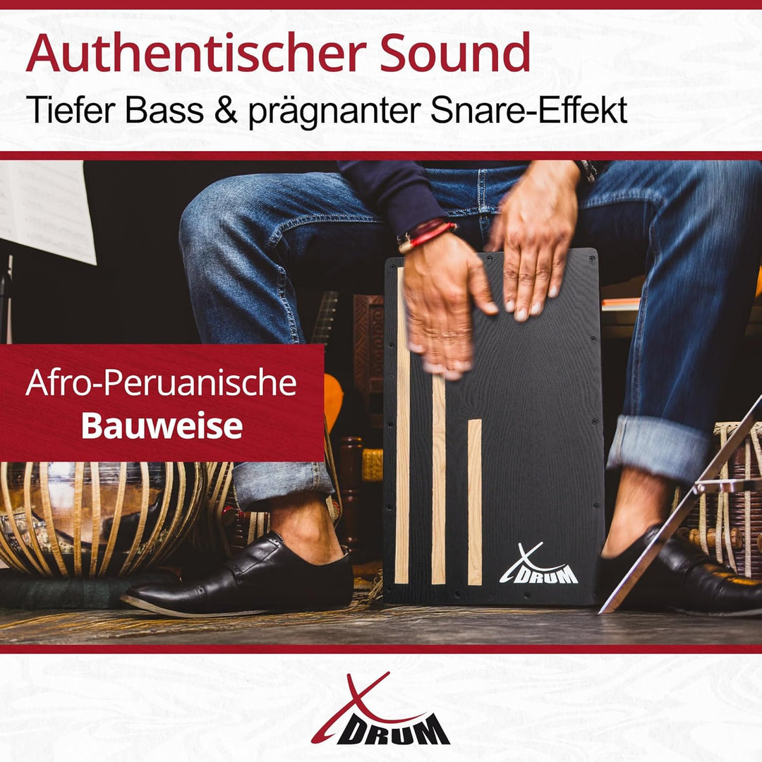 XDrum Cajon Primero Negra - Kistentrommel inkl. Rucksacktasche und Schule - Trommelkiste mit Snare S