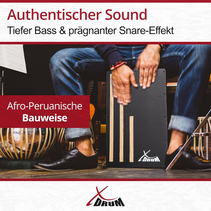 XDrum Cajon Primero Negra - Kistentrommel inkl. Rucksacktasche und Schule - Trommelkiste mit Snare S