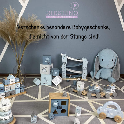 Label Label Kugelbahn inkl. Autos blau - personalisierbar I Geschenk zur Geburt & Taufe I Kugelbahn