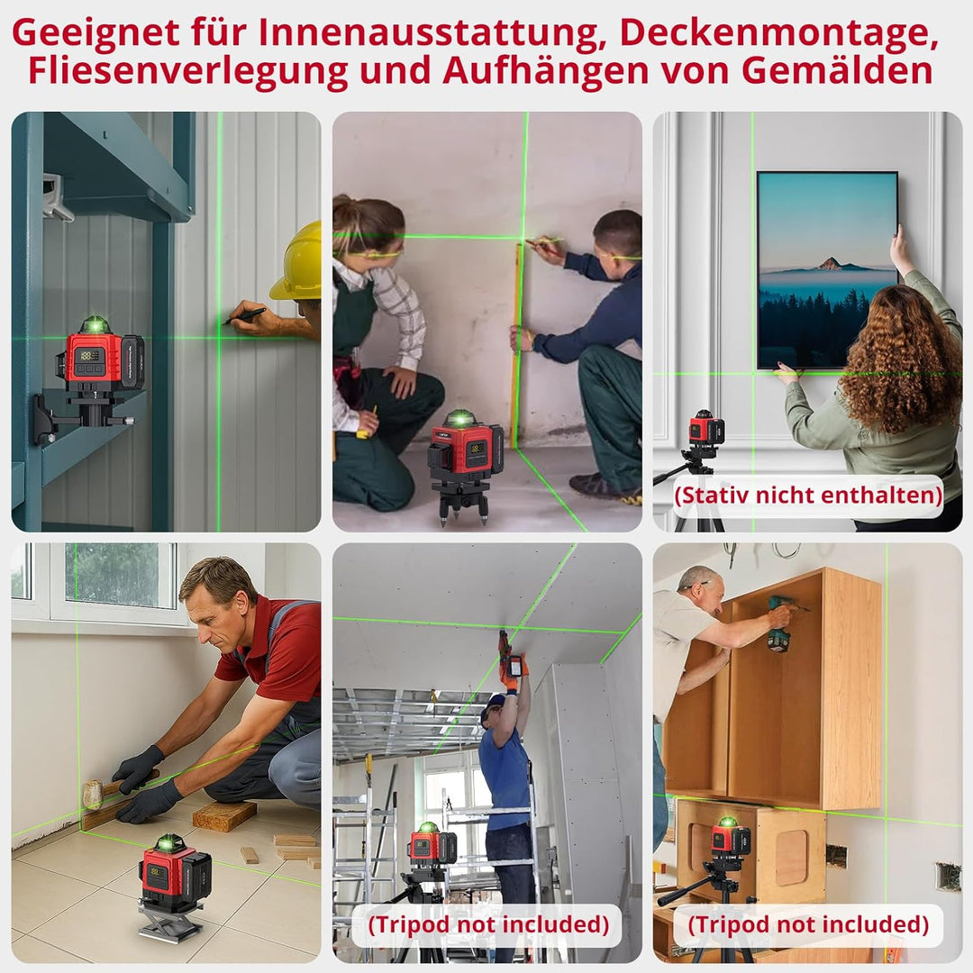 XUNTOP Laser Wasserwaage Selbstnivellierend Kreuzlinienlaser Grün Laser 16 Linienlaser 360° Projekti
