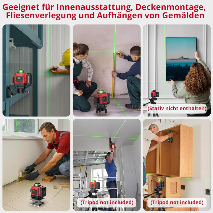XUNTOP Laser Wasserwaage Selbstnivellierend Kreuzlinienlaser Grün Laser 16 Linienlaser 360° Projekti