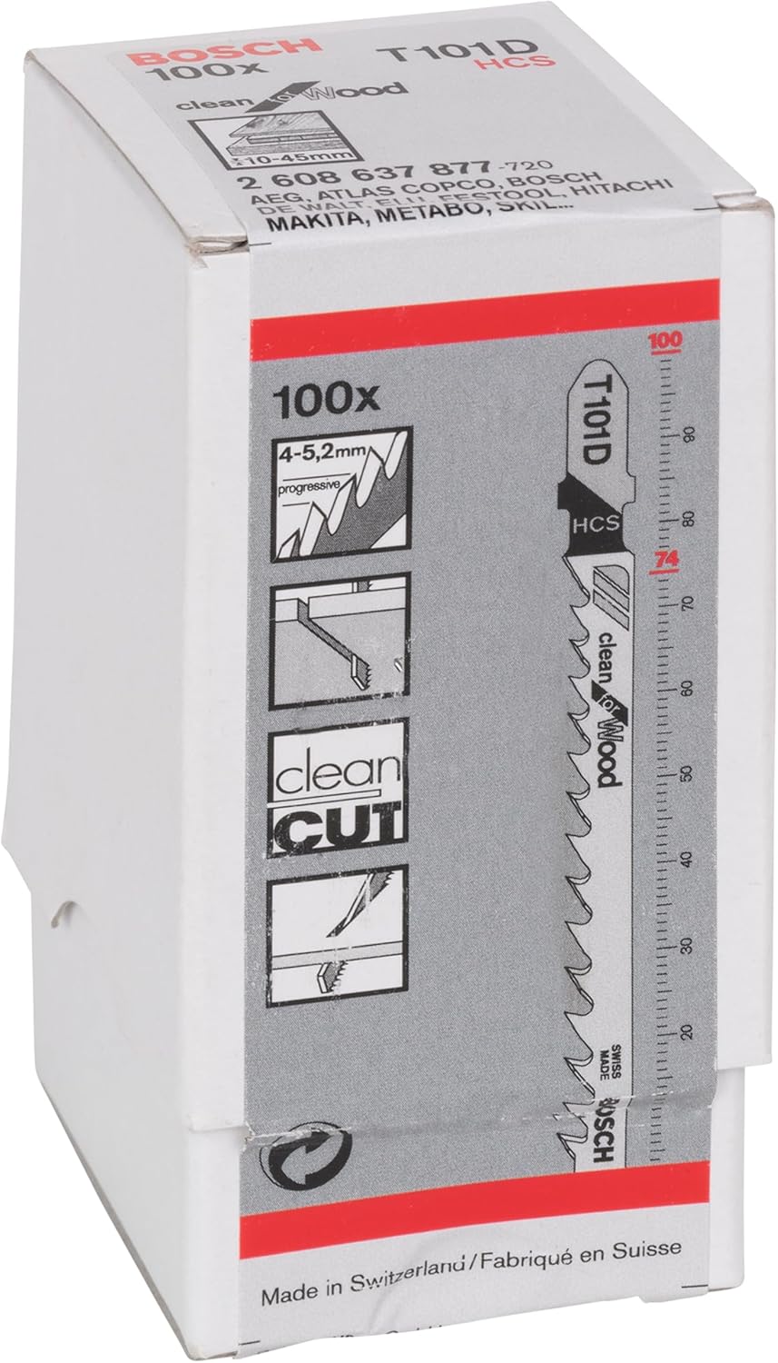 Bosch Professional 100 x Stichsägeblatt T 101 D (für weiches Holz, gerader Schnitt, Zubehör Stichsäg