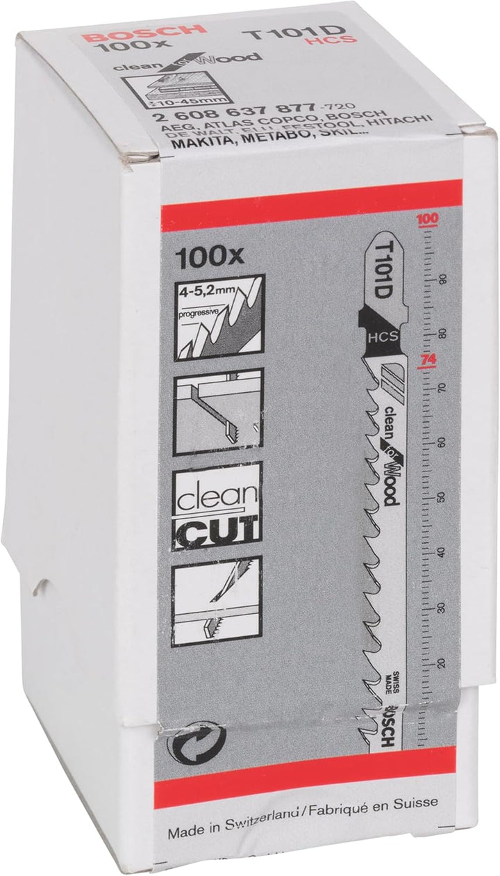 Bosch Professional 100 x Stichsägeblatt T 101 D (für weiches Holz, gerader Schnitt, Zubehör Stichsäg