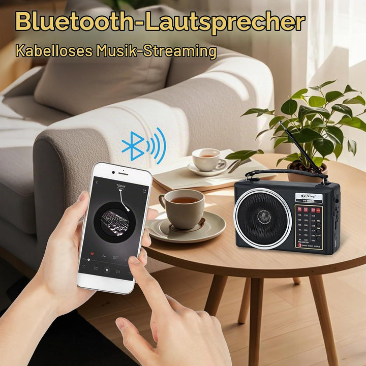 Tragbares Retro-Radio, kompaktes AM/FM/SW-Bluetooth-Radio mit Solarpanel, tragbare LED-Beleuchtung,