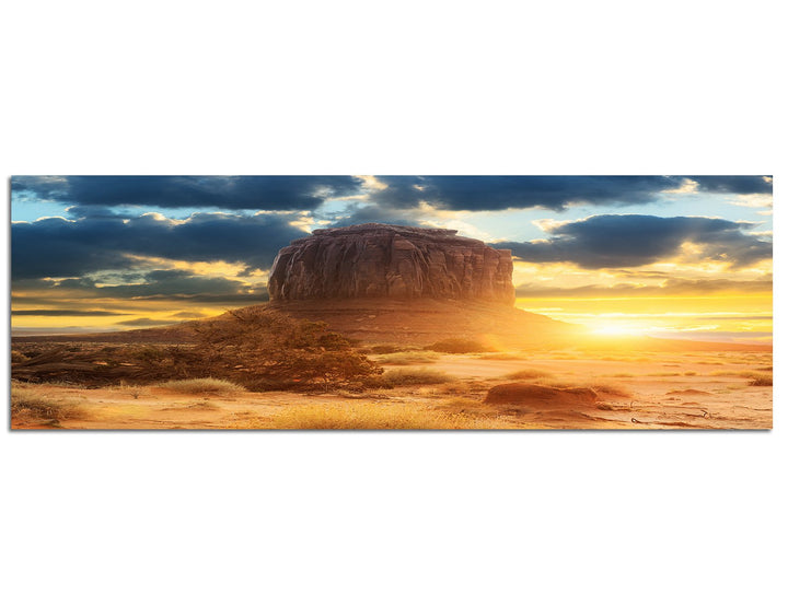 Paul Sinus Art Panoramabild auf Leinwand und Keilrahmen 120x40cm USA Monument Valley Fels Sonnenunte