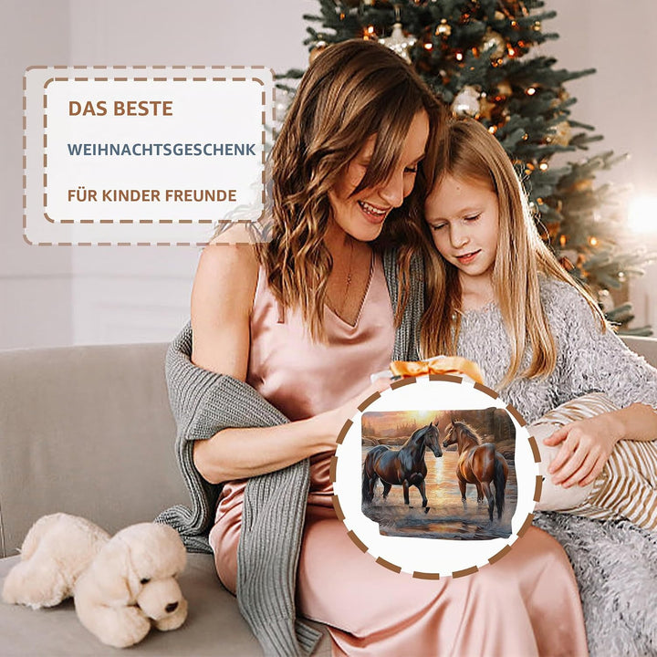 Decke pferdemotiv 130x150cm Sanft Flanell Flauschig und Warme,3D Pferdemuster Wohndecke als Sofadeck