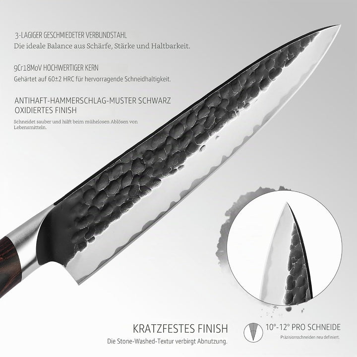 hecef Küchenmesser Set 2‑tlg., 20 cm Kochmesser & 12,7 cm Allzweckmesser, 3‑lagiger Hochkohlenstoff‑