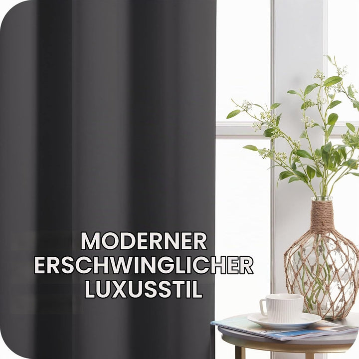 MRTREES Vorhänge Blickdicht Dunkelgrau Kurz Modern 100% Verdunkelungsvorhang 2er Set Gardinen mit Ös