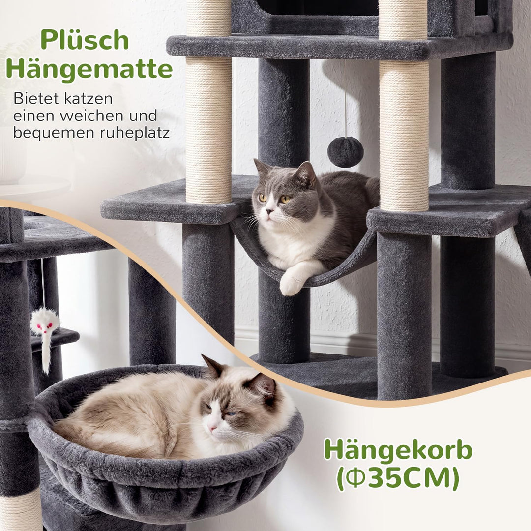 Globlazer Kratzbaum Stabil mit Extragross Loungebereich für 2/3 Katzen S56 | Katzenbaum 143cm Platz
