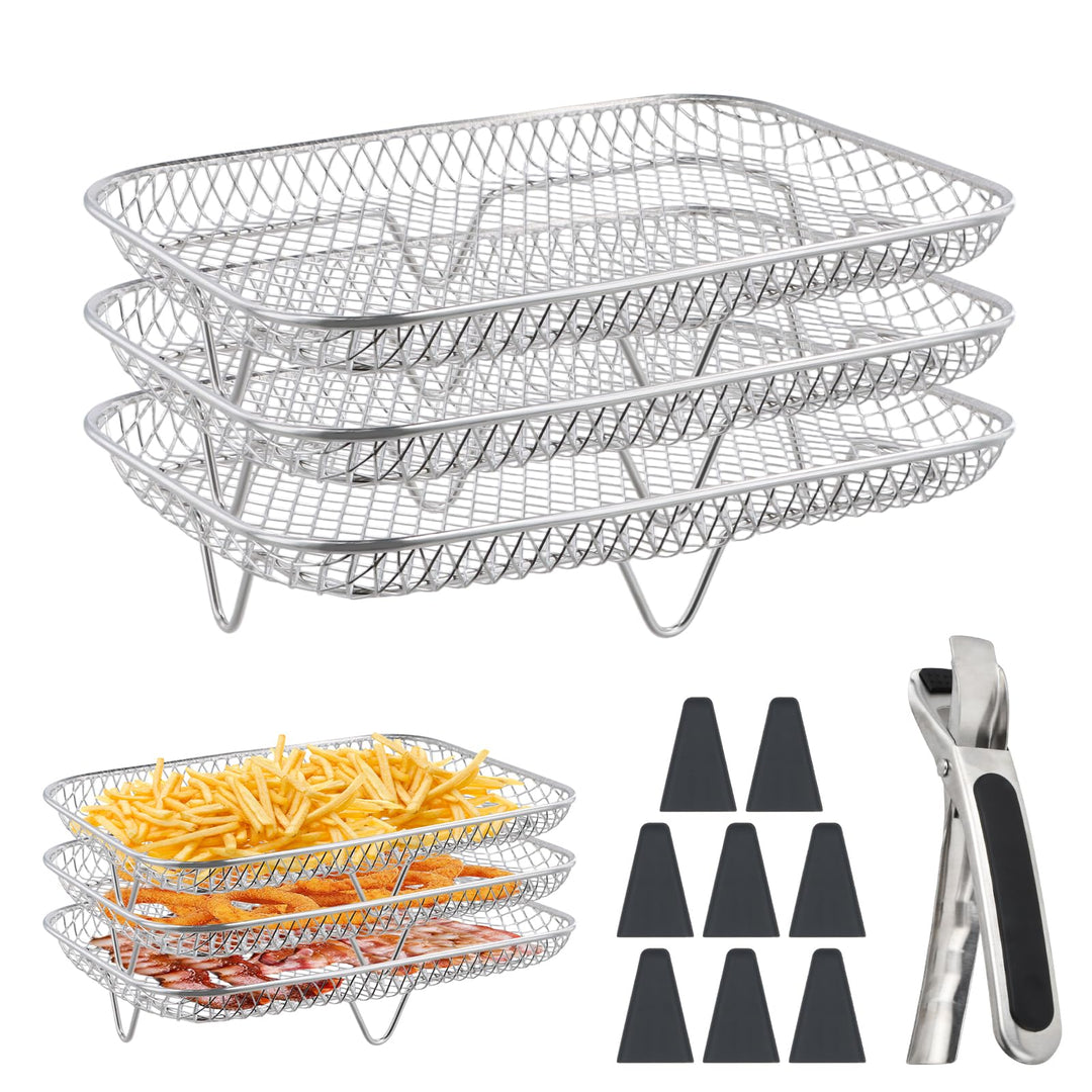 Airfryer Zubehör, 3 Schichten Edelstahl Air Fryer Rack, Heissluftfritteuse Zubehör Kompatibel mit Ni