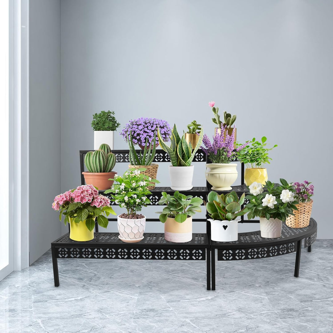 Pflanzenständer Blumenständer Metall 3 Etagen Schwarz Eisen Garten Blumentopf Display Regal Halter R