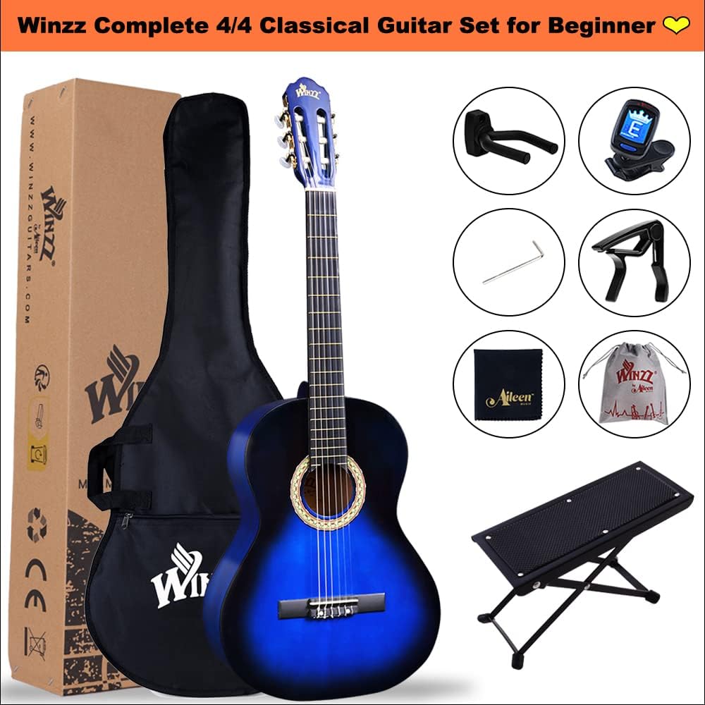 Winzz Konzertgitarre 4/4 Anfänger Set - 39 Zoll Klassische Gitarre Kit mit Nylonsaiten für Erwachsen