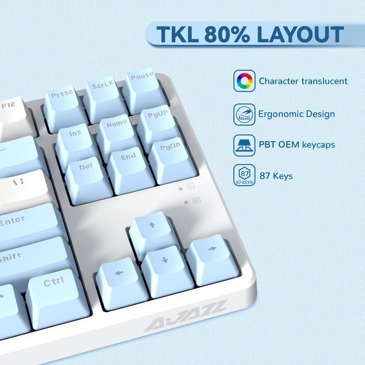 AJAZZ AK873-75% Wired Gaming Tastatur mit Spiral USB-C Kabel-Hot Swappable Blue Switch Mechanische T
