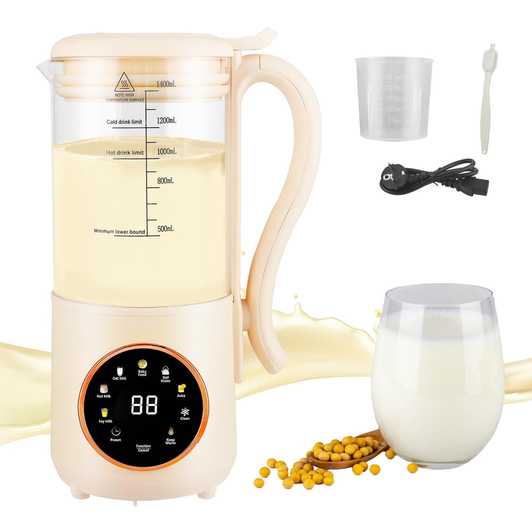 Nussmilchmaschine 1400ml, Sojamilchmaschine mit 16 Klingen & 9 Funktionen, Hafermilch Maschine für M