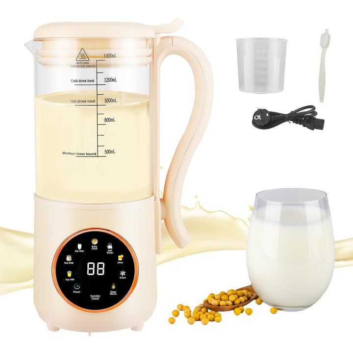 Nussmilchmaschine 1400ml, Sojamilchmaschine mit 16 Klingen & 9 Funktionen, Hafermilch Maschine für M