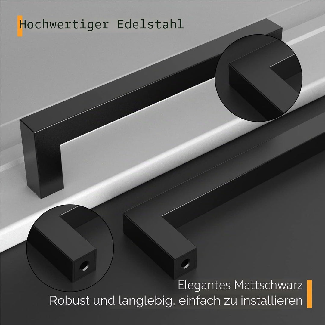 Amerdeco 20 Stück Möbelgriffe Edelstahl Schwarz Schrankgriffe Küchengriffe 96mm Lochabstand Schublad