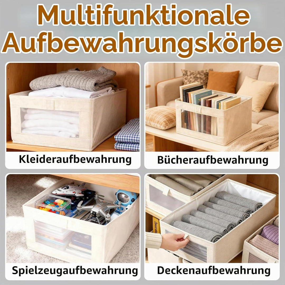 Faltbarer Kleiderschrank-Organizer – Leinenaufbewahrungsbehälter mit Klarem Fenster, Stoffbox für Sc