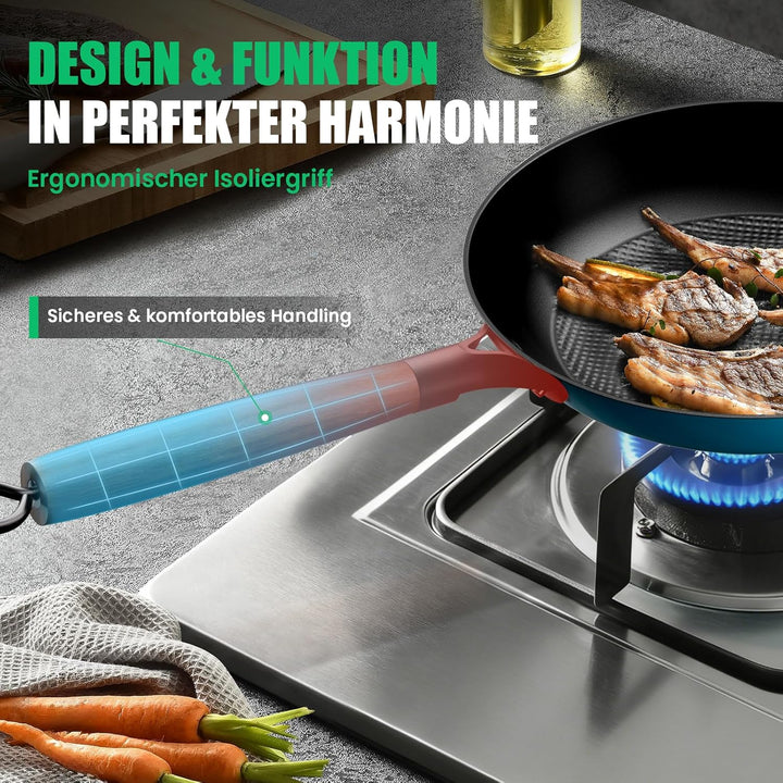YUTANN Gusseisenpfanne, Nonstick Frying Pan, Pfannen 24cm mit Abnehmbarer Holzgriff, PFAS-Frei, PFOA