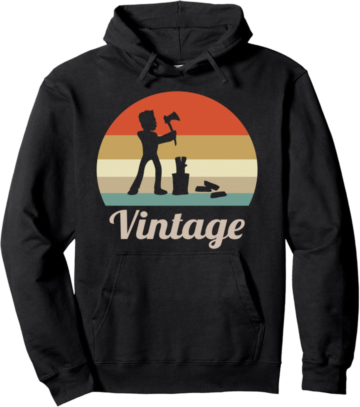 Holzhacken Holzhacker Brennholz machen Lustig Vintage Retro Pullover Hoodie