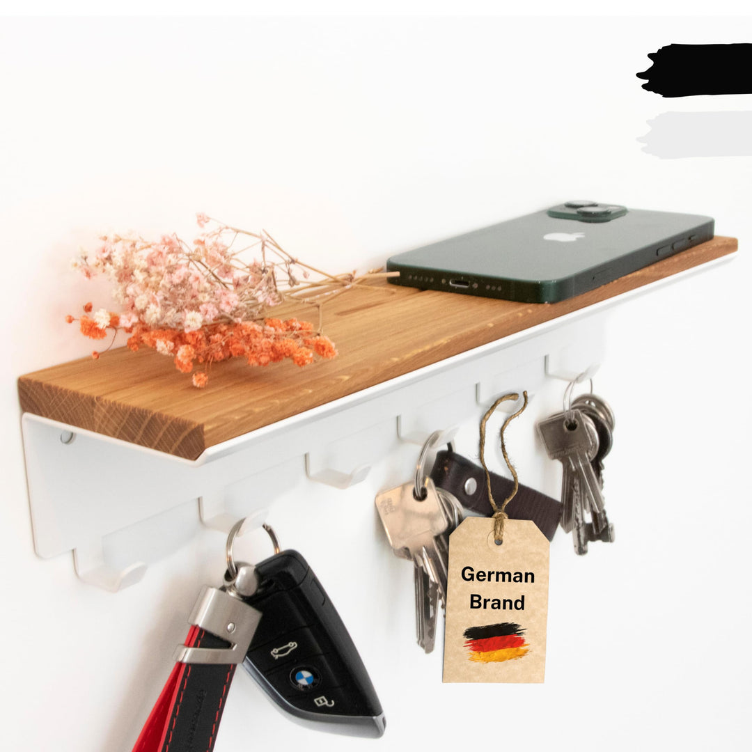 Astrein® | Schlüsselbrett mit 6 Haken | Schlüsselboard aus Holz | Eiche | Wandorganizer | Schlüsselk