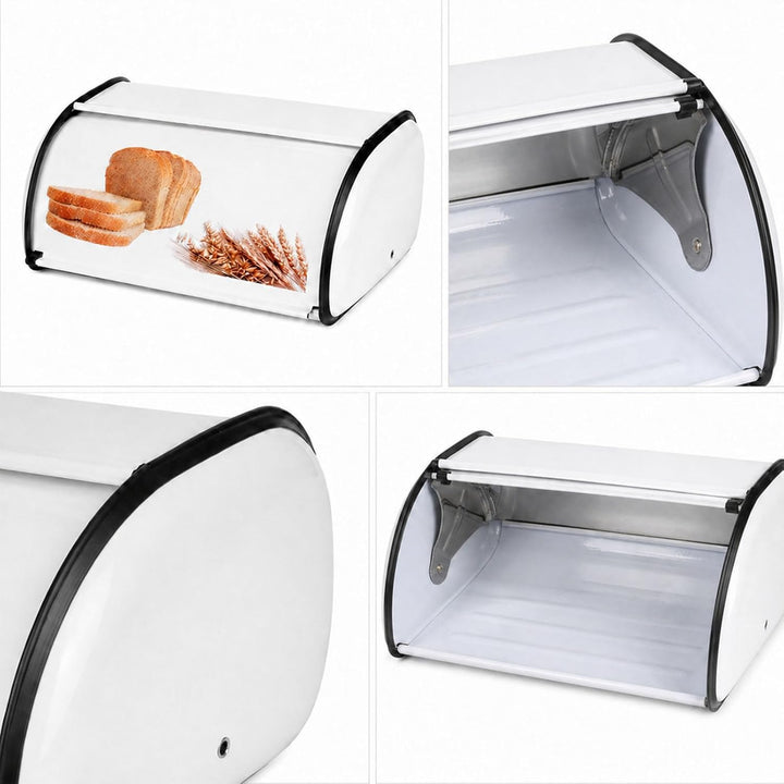 Brotkasten Edelstahl Metall mit Deckel, Brotbox Brotaufbewahrung für Küche, Bread Box Retro Design W