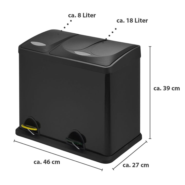 SVITA TC2Combo26 Küchen-Eimer 26Liter Schwarz 8L+18L kombiniert doppelt Abfalleimer 2er-Mülleimer Mü