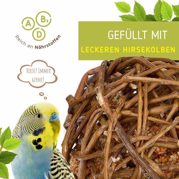 Kolbenhirse gefüllte Weidenkugel 2er Pack - handgefertigt in Deutschland - Erstaunlicher Spielspass