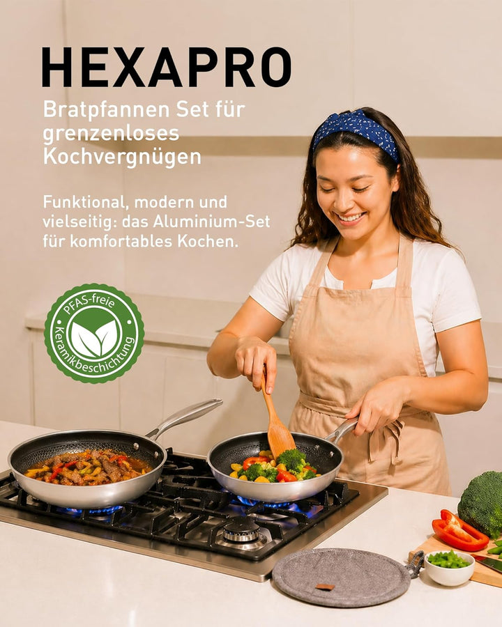 Cosy & Trendy Hexapro Bratpfannenset 24 + 28 cm – Pfannenset mit PFAS-freier Hybrid-Antihaftbeschich