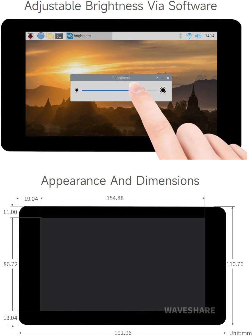 Waveshare 7inch Capacitive Touch Display for Raspberry Pi 800×480 Resolution with DSI Interface