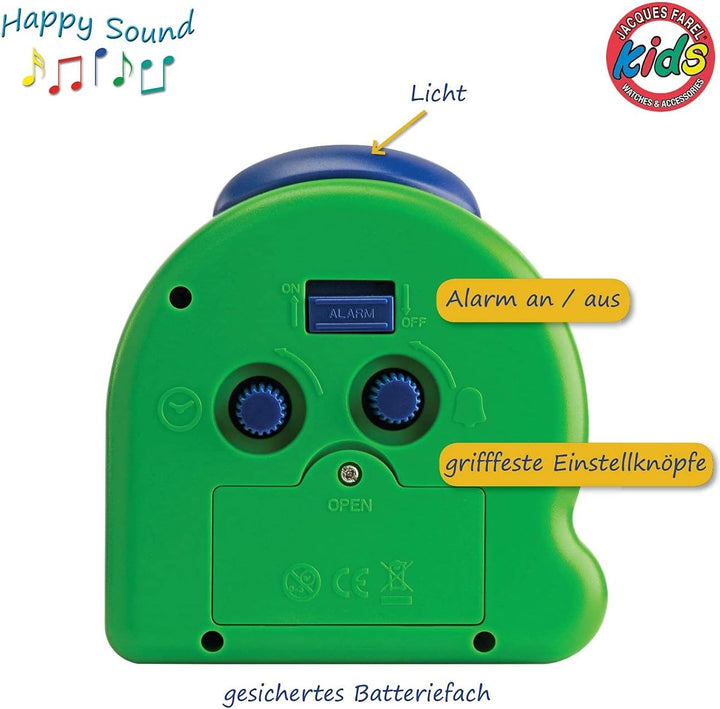 JACQUES FAREL HappySound Kinderwecker grün mit Dino Sound, Lautstärkeregelung AVC 13DINO