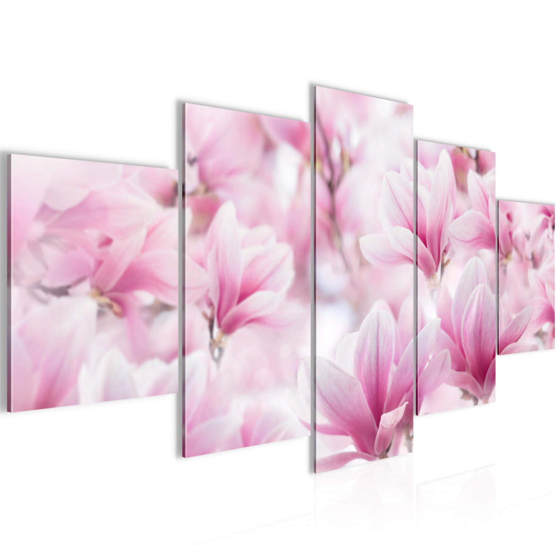 Runa Art Wandbilder Blumen Magnolien 5 Teilig Bild auf Vlies Leinwand Deko Wohnzimmer Blumenmotiv Ro