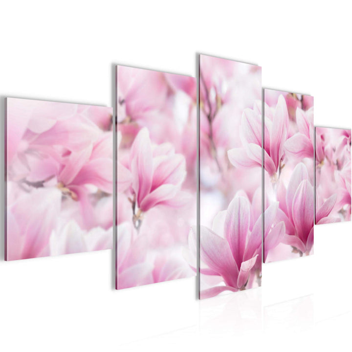 Runa Art Wandbilder Blumen Magnolien 5 Teilig Bild auf Vlies Leinwand Deko Wohnzimmer Blumenmotiv Ro