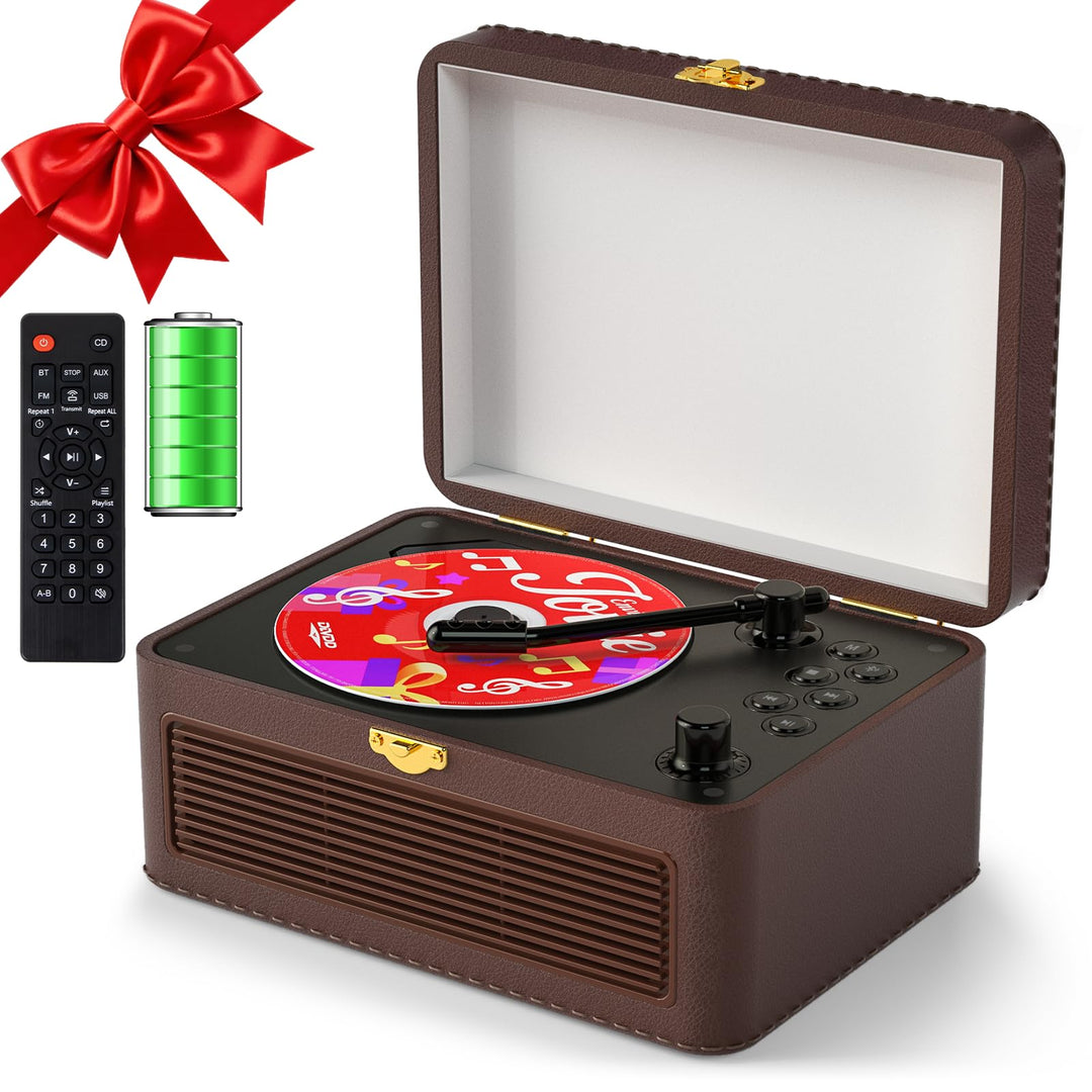 Gueray Tragbarer Bluetooth CD-Player mit Lautsprechern 3600mAh Wiederaufladbarer Vintage CD Spieler