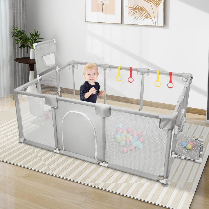 Laufstall, XXL, faltbar, modulierbar, für Babys, mit Barrieren/Netzen/Ozeanball/4 Griffen, extra gro
