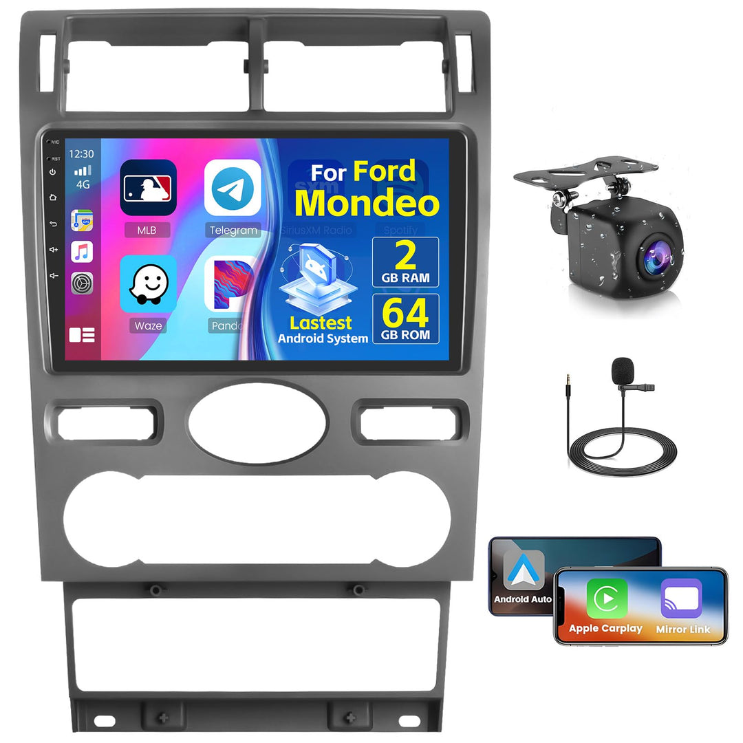 Radio für Ford Mondeo 2004-2006 Android 15 2+64G mit Wireless CarPlay Android Auto, 9 Zoll Bildschir