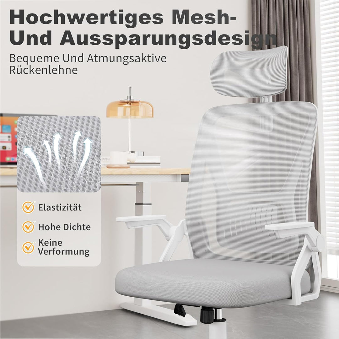 naspaluro Ergonomischer Bürostuhl, Schreibtischstuhl mit 90° Klappbaren Armlehnen, Einzigartige Lend
