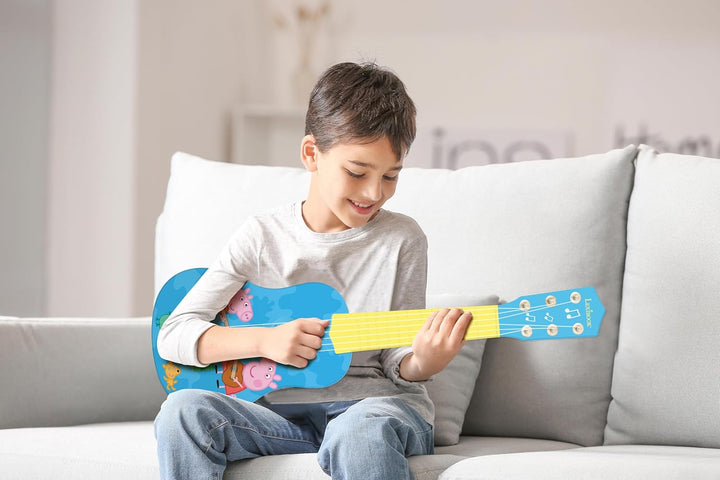 Lexibook, Peppa Pig, Meine erste Akustikgitarre, 6 Nylonsaiten, 53 cm, Lernhilfe enthalten, Blau/Gel