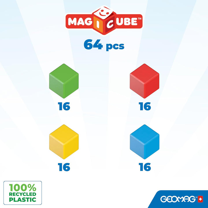 Geomag Magicube - 64 Würfel - Magnetisches Konstruktionsspielzeug für Kinder - Green Line - Lernspie