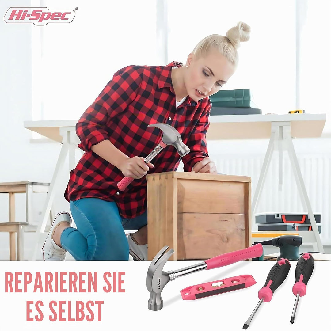 Hi-Spec Heim DIY Werkzeugkoffer für Frauen 42tlg. Kleiner Werkzeugkoffer gefüllt mit Pinken Werkzeug