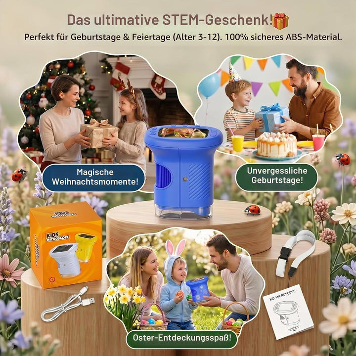 Mikroskop für Kinder, 1000X 4K Digitales Mini-Mikroskop mit 2,4″ IPS-Display, 8 LED Licht, USB-aufla