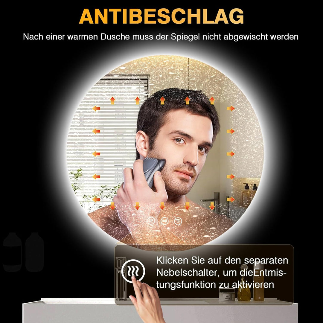PESENXAN Badspiegel mit Beleuchtung 80cm, LED Bad Spiegel mit Licht, Antibeschlag, 3 Lichtfarben, Di