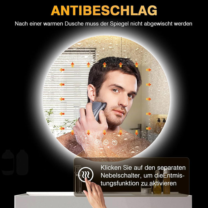 PESENXAN Badspiegel mit Beleuchtung 80cm, LED Bad Spiegel mit Licht, Antibeschlag, 3 Lichtfarben, Di