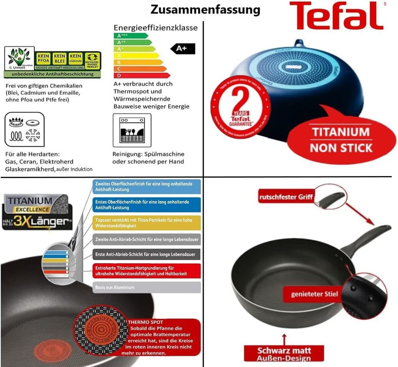 Tefal B30311 Cook&Clean Wok 30cm hoher Rand, Teflon Antihaftbeschichtet, Wokpfanne Hochrand tief, Pf