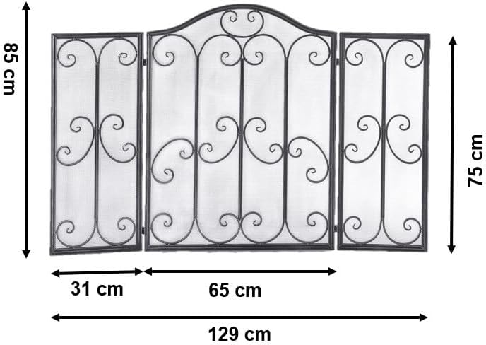 Kaminschutzgitter Funkenschutz aus Metall schwarz Silber gebürstet 85 cm