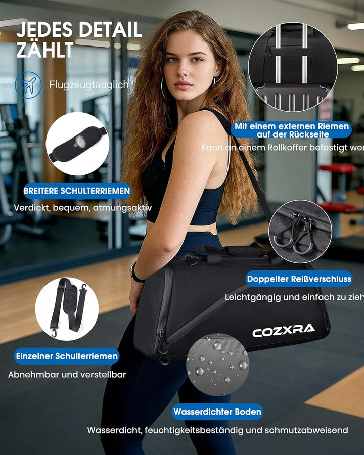 Sporttasche Reisetasche, 40L Sporttasche Herren mit 2 Nassfach und Schuhfach, Reisetasche für Damen