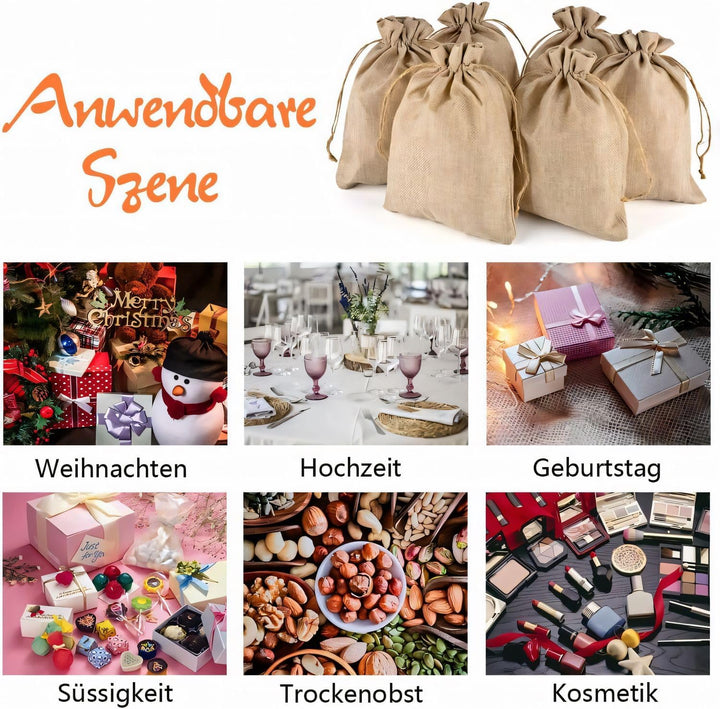 Jutesäckchen, 20 Stück 17x23 cm Kleine Säckchen mit Kordelzug, Originale Hanf farbe Stoffsäckchen fü