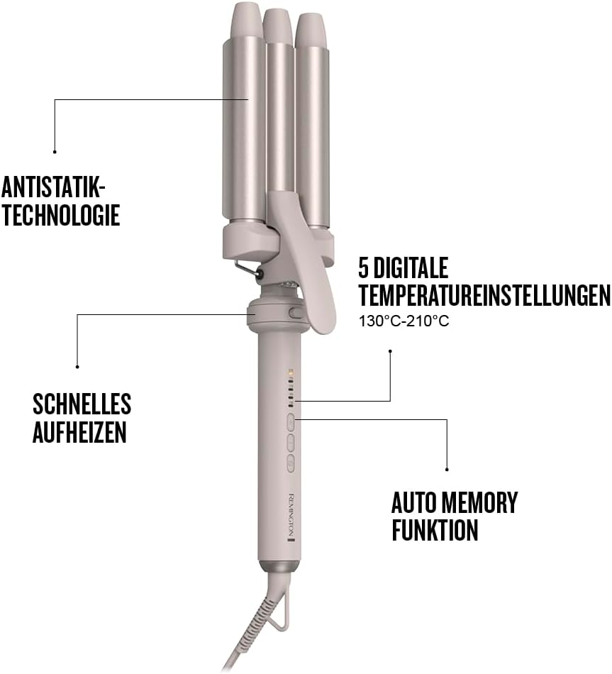 Remington Lockenstab 5in1 [Welleneisen, Rundbürste 38mm, 3 Lockenaufsätze 13-33mm] Trendology (LED d